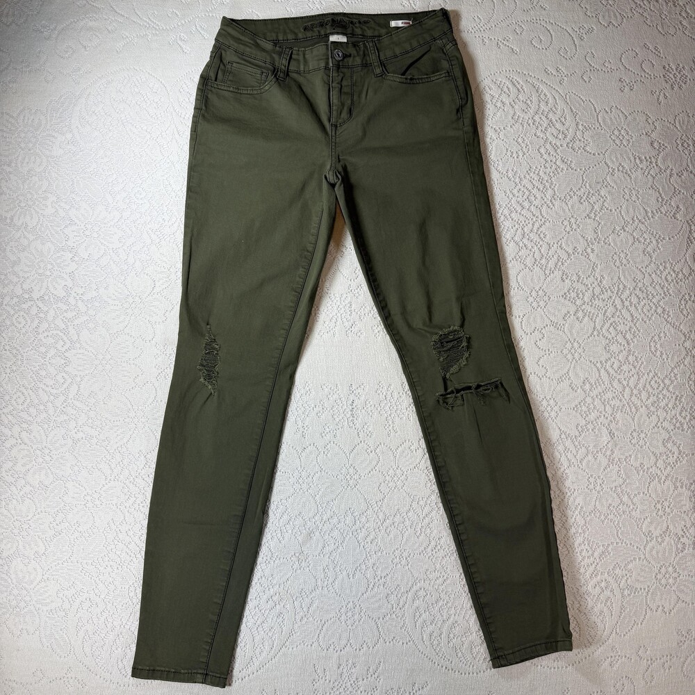 Arizona Jean Co Jeans Womens 1 Green Distressed Jegging Skinny Denim Pants